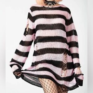 Killstar Size Large Bad Blossoms Knit Sweater Pink And Black Distressed Gothic